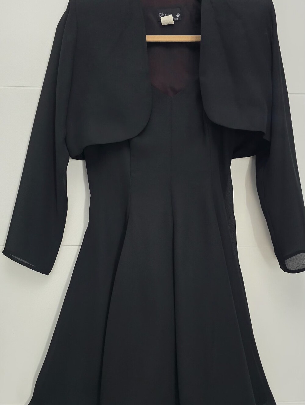 Hampton Nites Petites Black Dress Bolero Jacket Set Size 8 Vintage Formal Event